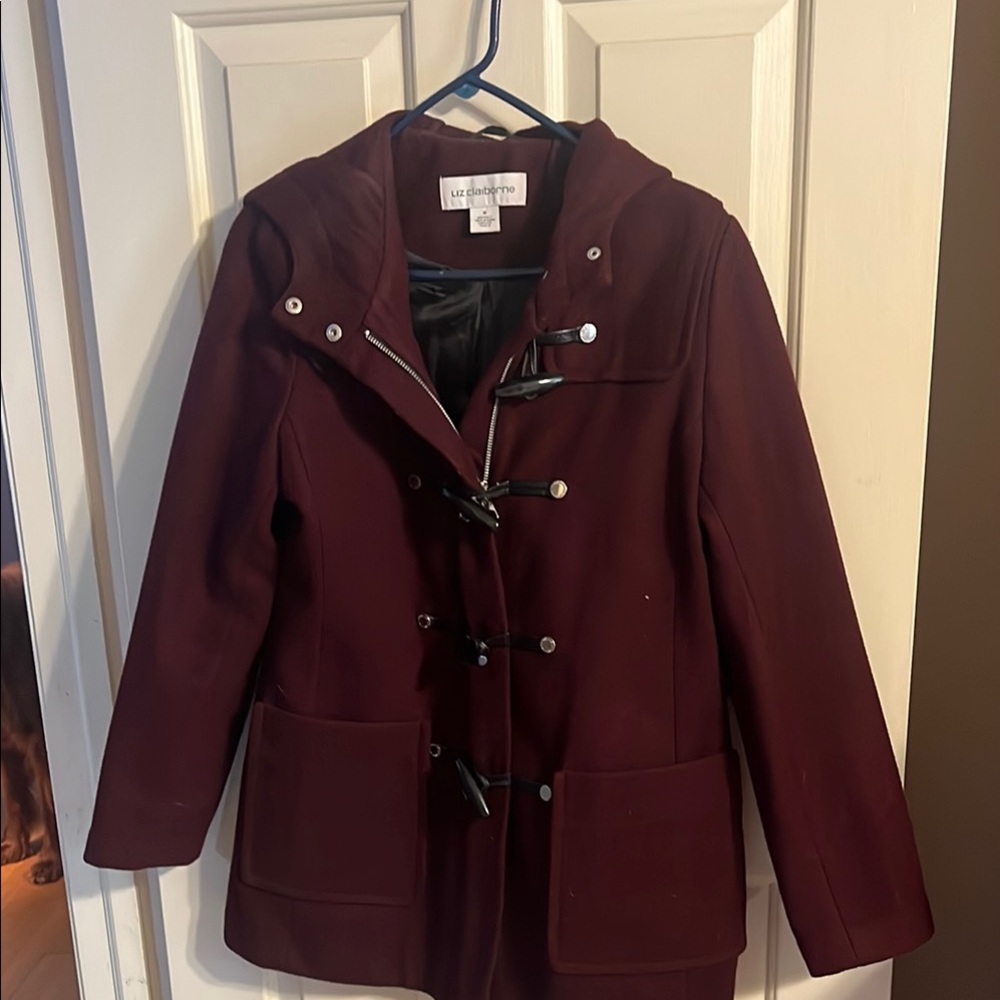 Liz Claiborne plum Trench Coat with Classic Collar